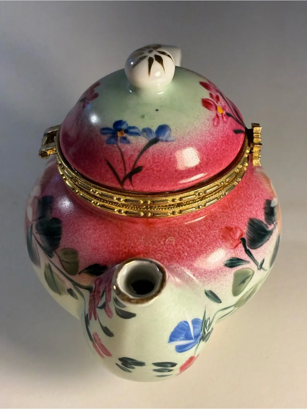Vintage Painted Porcelain Tea Pot Trinket Box By Formalities